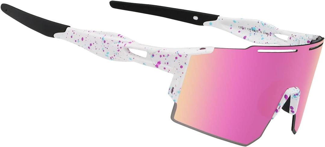 Cycling Sunglasses Polarized Sunglasses for Cycling Men Women with 1 Lens or 3 Interchangeable Lens Baseball Glasses (Pink)