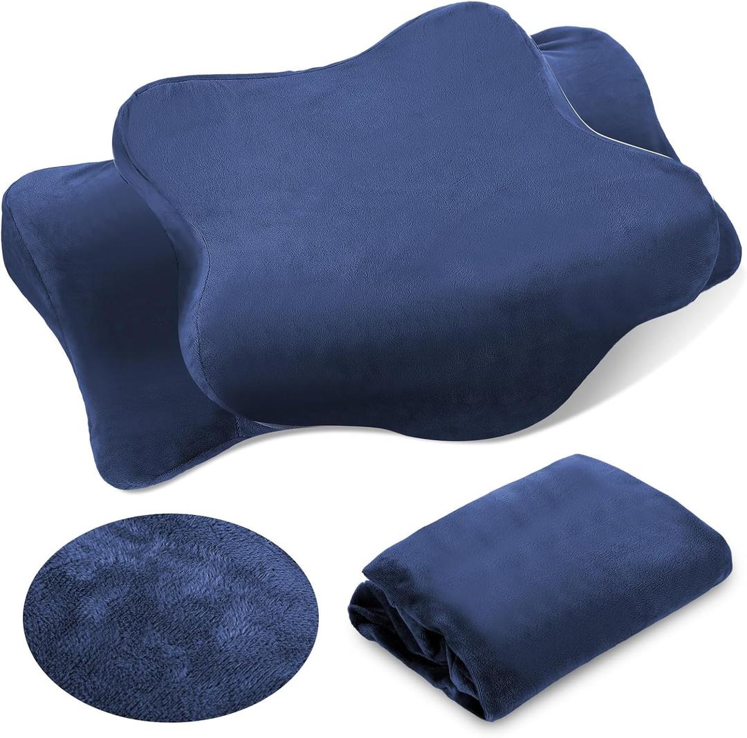 Crystal Velvet Cervical Neck Pillowcase (Only Pillowcase) Ergonomic Pillow Cover Contour Pillow Cover Warm Soft Fuzzy Cases for Side Back Stomach Sleepers Winter(Navy Blue,Queen Size)