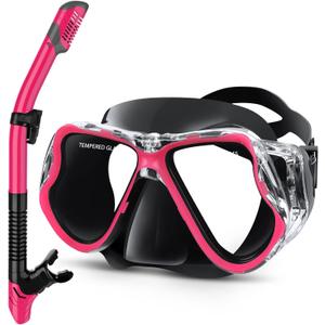 Greatever Dry Snorkel Set, Panoramic Wide View, Anti-Fog Scuba Diving Mask, Professional Snorkeling Gear for Kids (S)