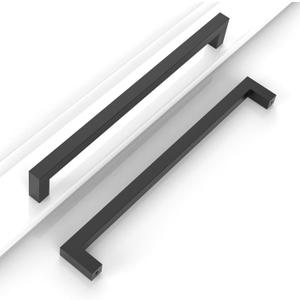 10 Pack 10''(256mm) Matte Black Cabinet Pulls Kitchen Stainless Steel Cabinet Handles Square Cabinet Hardware for Cupboard Drawer Pulls