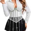 Kaei&Shi Rhinestone Fringe Underbust Corset Belt,Sexy Mesh Sheer Chain Top,Waist Corsets For Women Exotic Rave (16-18, White)