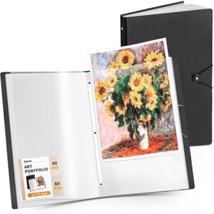 JoyCat Art Portfolio Binder 11"x17",40 Pockets Art Folder with Clear View Pages, 80 Sheets Presentation Binder for Artists and Students (Black)