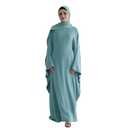 Abaya Muslim Women Dress Batwing Sleeve Loose Maxi Modest Islamic Clothing Prayer Dress with Hijab Scarf, Light Green