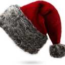 18 Inch Christmas hats for adults christmas headwear Fluffy Santa Hat for Women Men Xmas Holiday New Year Party (Wine)