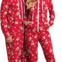 Ekouaer Christmas Onesie for Couples Zipper Hooded Adult Matching Onesie Pajamas with Pockets (X-Small, Reindeer)