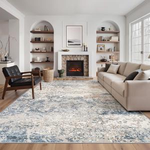 Art&Tuft Washable Rugs 5x8, Anti-Slip Backing Abstract Area Rug 5x8, Stain Resistant Rugs for Living Room, Foldable Machine Washable Area Rug(TPR18-Navy, 5'x8')