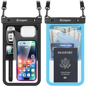 Rynapac [Up to 10" Large Waterproof Phone Pouch - 2 Pack IPX8 Waterproof Phone Case for iPhone 17 16 15 Pro Max Galaxy S26 Ultra, Touchscreen & Underwater Photography, Beach Cruise Travel Essentials