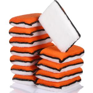 Mudder 12 Pcs Car Interior Scrubbing Sponge 5'' x 3'' Fiber Car Wax Applicator pad Household Cleaning Sponges for Leather Car Seat Couch Cleaning (Orange White)