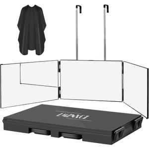 3 Way Mirror for Self Hair Cutting,360 Haircuts Men for Barber Use Tools,to See Back of Head,Tri Fold Mirror with Portable Height Adjustable Telescoping Hooks (Black Without Lights) 3 Way Mirror for Self Hair Cutting,360 Haircuts Men for Barber Use Tools,to See Back of Head,Tri Fold Mirror with Portable Height Adjustable Telescoping Hooks (Black Without Lights)