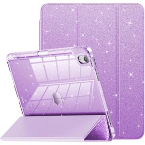 INFILAND for iPad Air 11 inch Case M2 2024/M3 2025, iPad Air 7th/6th5th/4th Generation Case 2022/2020 10.9 inch, Glitter Cover with Clear Back, Pencil Holder for Kids Girls, Lavender Purple