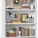 TVU 5-Tier Wooden Book shelf, 65"H 31.5"W 9.9"D Bookshelf with Storage, Floor-Standing Display Bookcase, Farmhouse Style Bookshelf with Arched Base, Suitable for Living Room, Study, Office, White