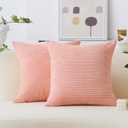 Home Brilliant Pink Pillow Covers 18x18 Set of 2 Decorative Throw Pillows Striped Velvet Corduroy Pillow Covers Set for Couch, 18 x 18 inch, Coral (18" x 18" (Pack of 2))