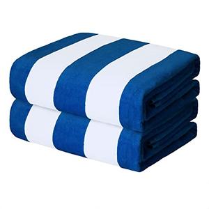 Exclusivo Mezcla 4 Pack Cotton Oversized 35x70 Inches Cabana Stripe Beach Towels, Super Absorbent Soft Plush Pool Bath Towel (Ocean Blue)