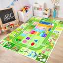 Alphabet Rugs for Kids Playroom - ABC Rug for Classroom with ABC Alphabet, Animals Colors, ABC Carpet for Children Playroom Cartoon Kids Play Mat for Bedroom Decor, Green,2.5x4 Feet