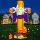 MICOCAH 8FT Easter Inflatables Outdoor Decorations He is Risen Inflatable Cross with Lilies and Easter Eggs Blow Up with LED Lights for Indoor Yard Garden Lawn Party Holiday Christian