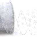 LaRibbons Snowflake Glitter Sheer Ribbon 2.5 Inches 50 Yards White Sheer Wired Ribbon for Christmas Tree Garland, Winter Wreath Bows, Gift Wrapping, Home Decor