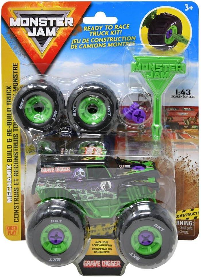 Monster Jam Grave Digger Build & Rebuild Mechanix Truck Kit 1:43 Scale  Ready to Race Toy Truck with Screwdriver, Includes 4 Wheels  Official Monster Jam Buildable Truck for Kids Ages 3+