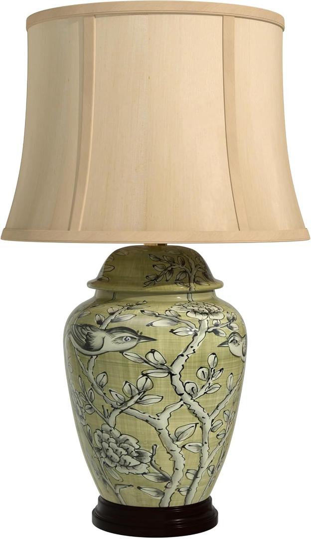 Red Lantern 25" Jade Green Birds and Flowers Lamp