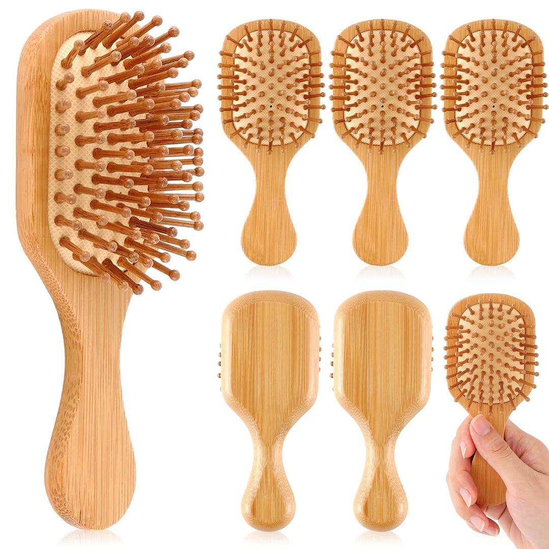 FoldTier 6 Pack Mini Bamboo Hair Brush Bulk Wooden Travel Small Hairbrush Massage Scalp Detangling Pocket Brush for DIY Wedding Guest Gifts Bridal Shower Bridesmaid Proposal Favors