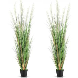 Jexine 2 Pcs 6 ft Tall Artificial Grass Plant Potted Artificial Greenery Floor Plants Faux Pampas Grass Tall in Pot for Housewarming Gift House Garden Bathroom Lobby Outdoor Decoration