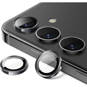 JETech Camera Lens Protector for Samsung Galaxy S24+ / S24 Plus, 9H Tempered Glass Metal Individual Ring Cover, Easy Installation Tray, HD Clear, 1 Set (Onyx Black)