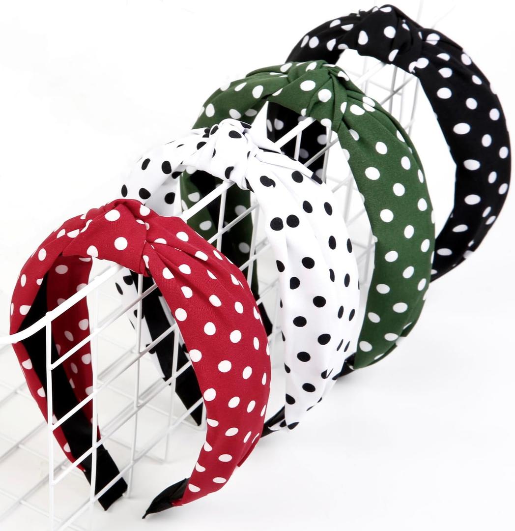 Huachi Polka Dot Headbands for Women Trendy Knotted Headbands for Girls Christmas Cute Top Knot Head Bands for Women's Hair Non Slip Fashion Hair Accessories for Women Girls