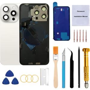 Rear Back Glass Replacement for iPhone 15 Pro Max 6.7-inches with Reparing Tool Kit and All Necessary Parts (White Titanium)