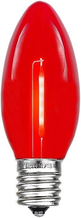 Novelty Lights 25 Pack C9 LED Filament Bulbs, Red Shatterproof Plastic Replacement Christmas Lights, E17 Base for Indoor/Outdoor Strings, Dimmable, 0.6W 10,000 Hour Life