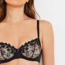 Wingslove Women's Sexy Lace Bra Demi Sheer Mesh Balconette See Through Bralette Unlined Underwire Embroidered (Black), 32D