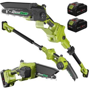 2-IN-1 Cordless Pole Saw & Mini Chainsaw, 21V 4.0Ah Battery Powered 6 Inch Electric Pole Chainsaw, 15Ft MAX Reach Pole Saw for Tree Trimming(2 * 4Ah Batteries and Fast Charger Included)