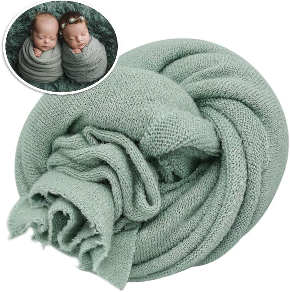 Newborn Posing Wrap Newborn Photography Props Soft Stretch Knit Blanket Handmade Wrap for Baby Boys Girls Photoshoot (Cloudgreen)