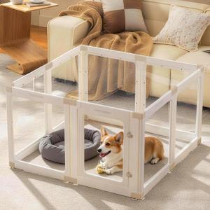 Acrylic Dog Playpen Indoor for Small Dogs & Puppies | Clear Transparent Pet Playpen, Easy Clean & Assemble, Modern No-Bar Design, Escape-Proof & Sturdy, 23.6", 8 Panels, White