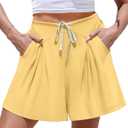TARSE Womens Linen High Waisted Shorts with Pockets (Yellow, XL)