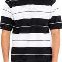 Weiv Men's Pique Polo Short Sleeve Shirt Midweight Cotton Blend Button Down (Medium, Black White)