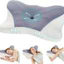 DUMOS Cervical Neck Pillow, Cooling Ergonomic Memory Foam Pillows for Neck Pain Relief with Breathable Pillowcase, Dual Height Orthopedic Support Contour Pillow for Side, Back, Stomach Sleepers, Grey (Queen Size (24"L x 14"W))