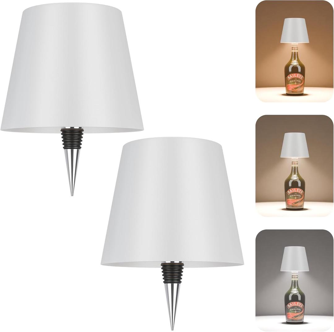 Wine Bottle Lamp,LED Cordless Bottles Table Lamp Rechargeable via USB-C for Liquor Bottles,3 Color Dimmable Touch Small Bedside Decorative Lamp for Home Decor,Living Room&Bar,Restaurant(White-2Pack)
