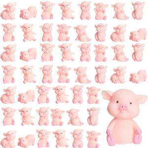 Lenwen 50 Pcs Cute Pink Pig Toy Figures Resin Miniature Pig Figurines Miniature Pig Cake Toppers for Cake Decoration, Home Decor, Mini Garden Decoration, Table Centerpieces, DIY Crafts