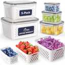 HOTEC 5-Pack Large Fruit Storage Container for Fridge Leak proof with Removable Colander, BPA Free Dishwasher & microwave safe Largest 4.15L