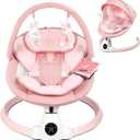 Baby Swing for Infants, Portable Electric Baby Swings with Bluetooth, 5 Swing Speed, 10 Lullabies, 5-Point Harness, Remote Control & Touch Panel - Infant Swing for Indoor & Outdoor Use, Pink