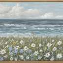 2 x SHENIFY Vintage Landscape Framed Wall Art Sea Coastal Wildflower Field Scenery Farmhouse Decor Retro Painting for Living Room Bedroom Ready to Hang Wall Artwork - 16x24in Natural Framed