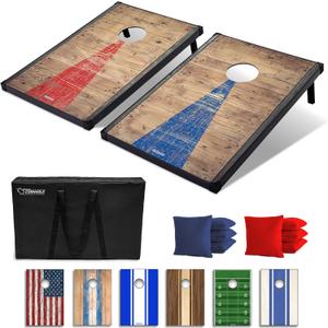 3 x 2 ft Rustic Design Cornhole Game Set - Includes Two 3 x 2 ft Boards, 8 Bean Bags, and Carry Case