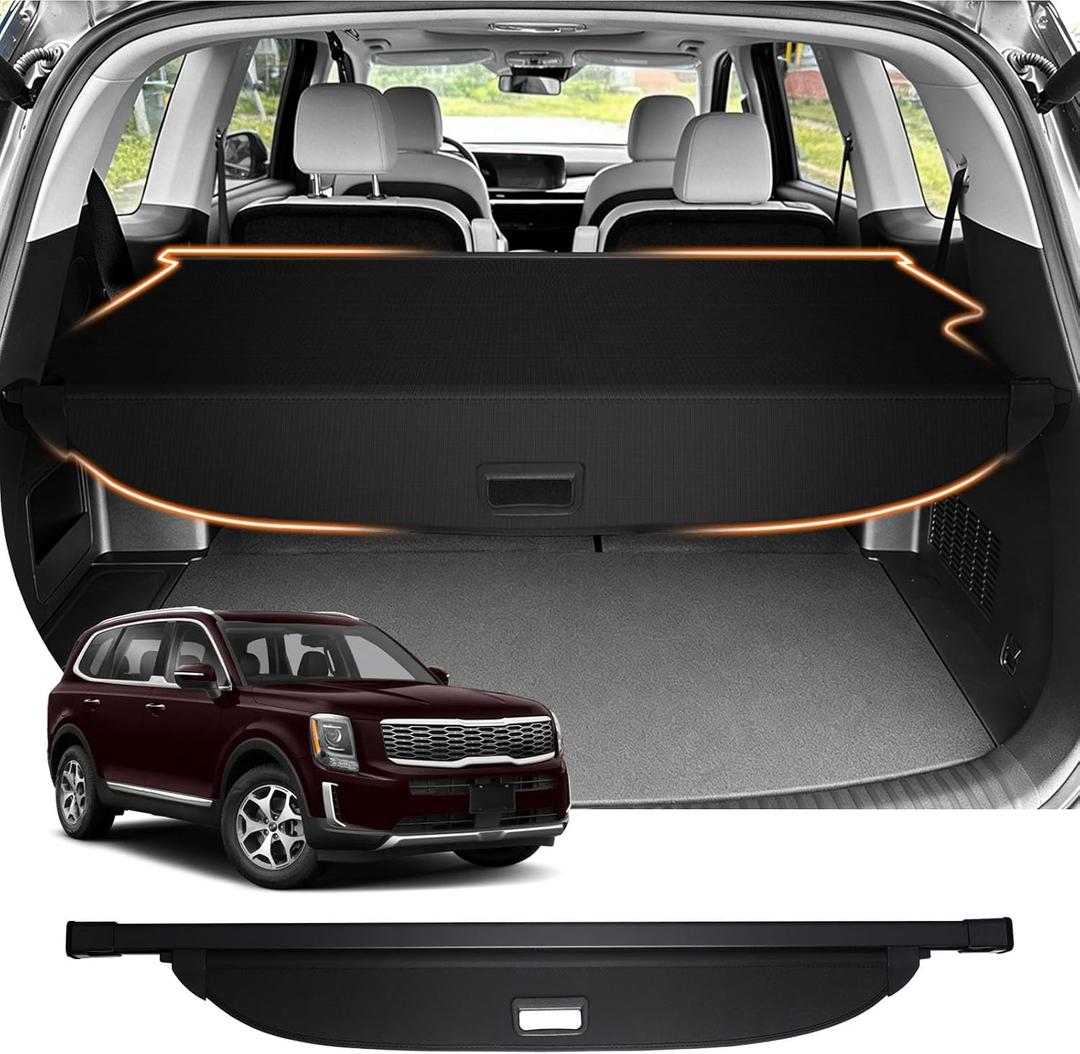 Powerty Retractable Cargo Cover for 2020-2025 Kia Telluride - Canvas Texture Trunk Cover Privacy Screen Rear Security Shade for Telluride Accessories