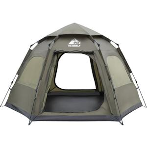 Hewolf 2/3/4 Person Camping Tent - Instant Pop Up Waterproof 2 Doors Tent with Easy Setup | 3-Season Hexagonal Dome Design for Family, Hiking & Traveling (Single-Layer Green)