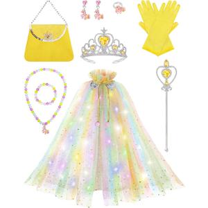 Light Up Princess Dress Up Clothes for Girls 3 4 5 6 Years Old, Princess Toy for Kids Birthday Gift (Yellow)
