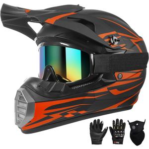 Youth Kids Motocross Helmet DOT Approved, Adult ATV Dirt Bike Off-Road MX Full Face Motorcycle Helmet with Goggles Gloves & Mask for Boys Girls,Lightweight & Breathable for Racing, UTV & Trail Riding