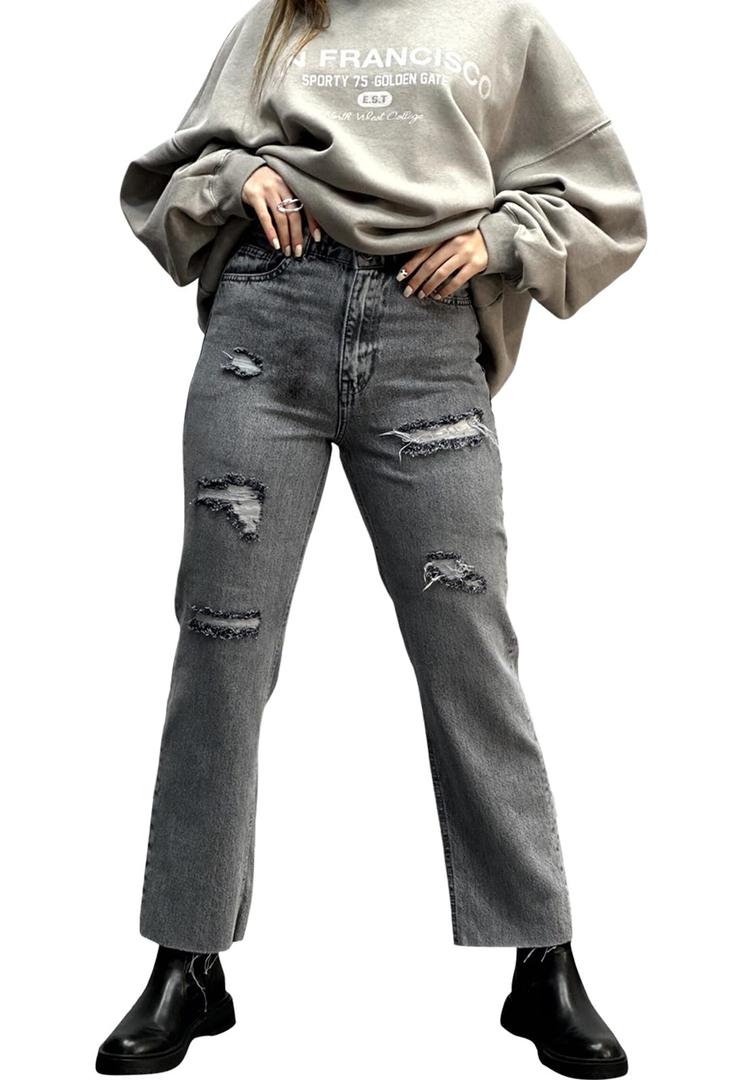 RomMoon Women's Skinny Straight Leg Mid-High Waist Denim Jeans Casual Stretchy Denim Pants Gray (Gray, XXL)