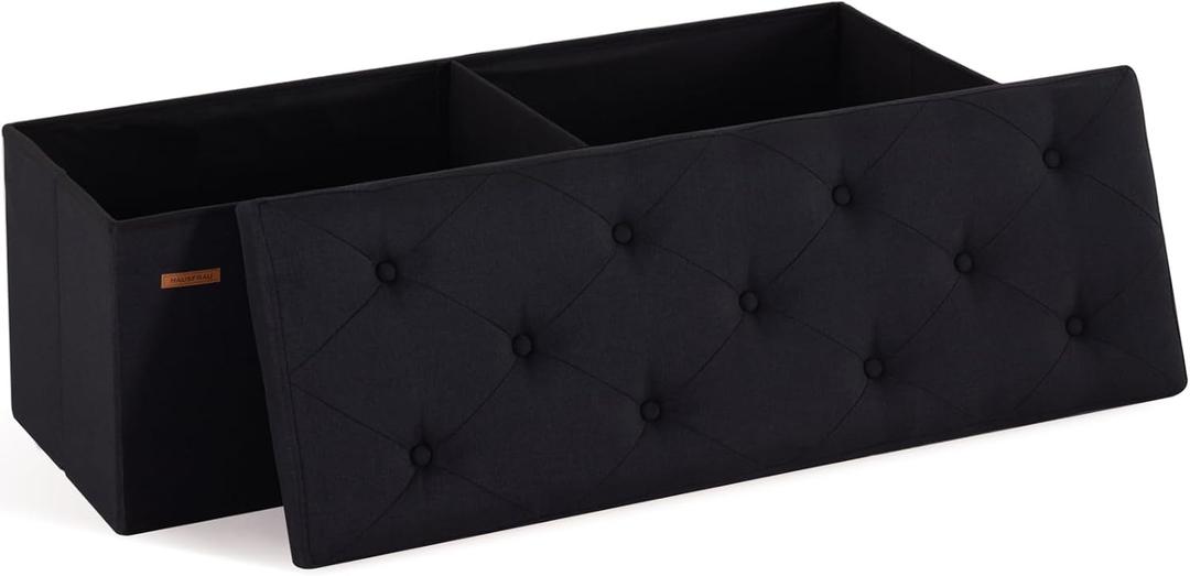 HAUSFRAU 43.5 Inches Ottoman with Storage Bench, Folding Ottoman Bench Foot Rest Stool, Bedroom Bench, Holds up to 660 lb, Linen Black