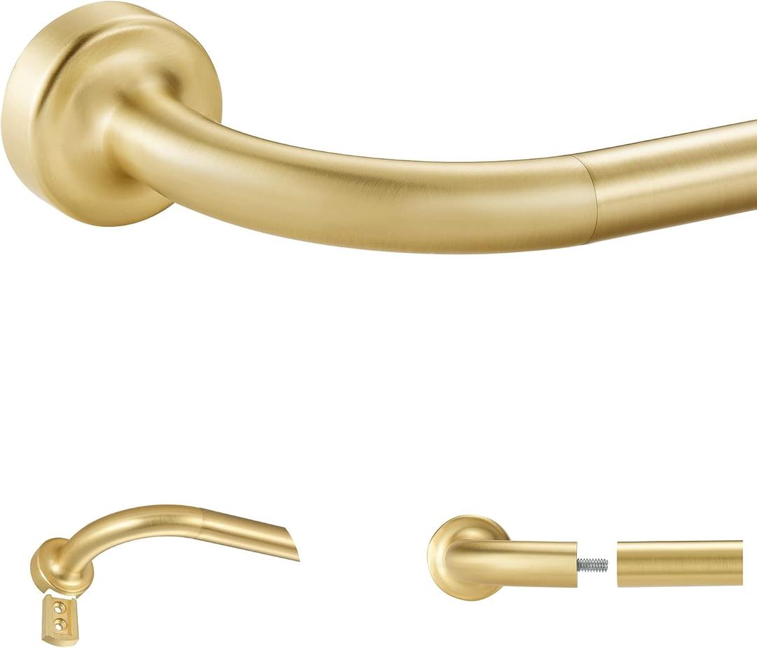 Brass Disc Curtain Rods, 28-48 Inches Window Curtain Rod,Adjustable Room Darkening Drapery Rod with Aluminum Finials and Brackets,Wrap Around Design