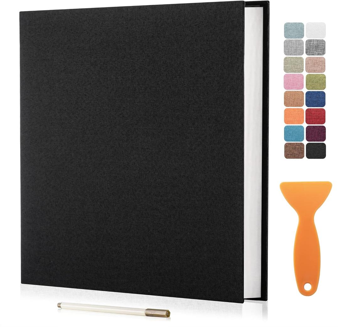 Large Photo Album Self Adhesive Scrapbook Album for 46 57 810 Pictures DIY Magnetic Linen Cover Album 40 Pages for Family Wedding Gifts with Metal Pen and Plastic (Black)