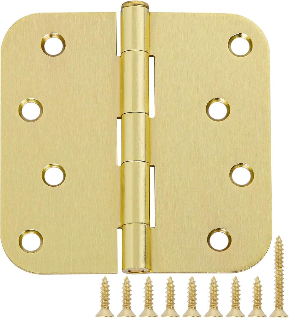 12 Pack 4" Brass Door Hinges 4 Inch Than Nickel/Black Hinges,Exterior Interior Door Hinges for Doors Indoor Wood Heavy Duty Steel Right and Left Door Hardware Hallway Front Back Hinges Easy to Install